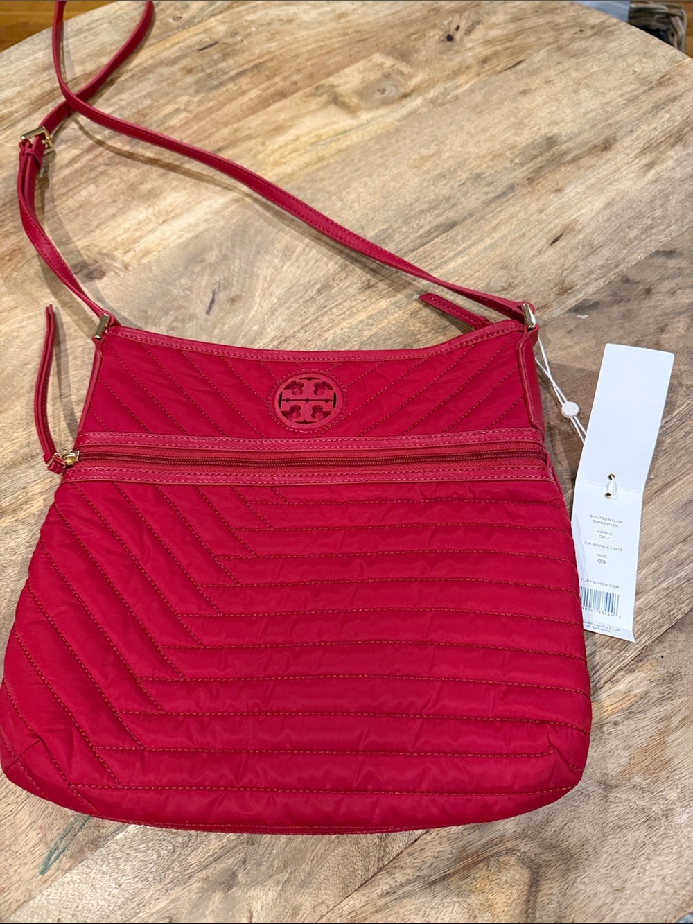 Tory Burch Quilted Red Crossbody with Logo Detail